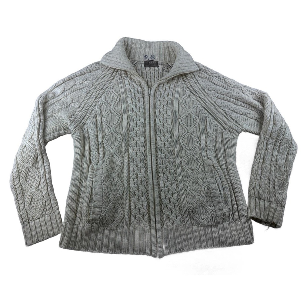 Vintage Thane Cardigan Men M White Full Zip Cable Knit Acrylic Old Money Office
